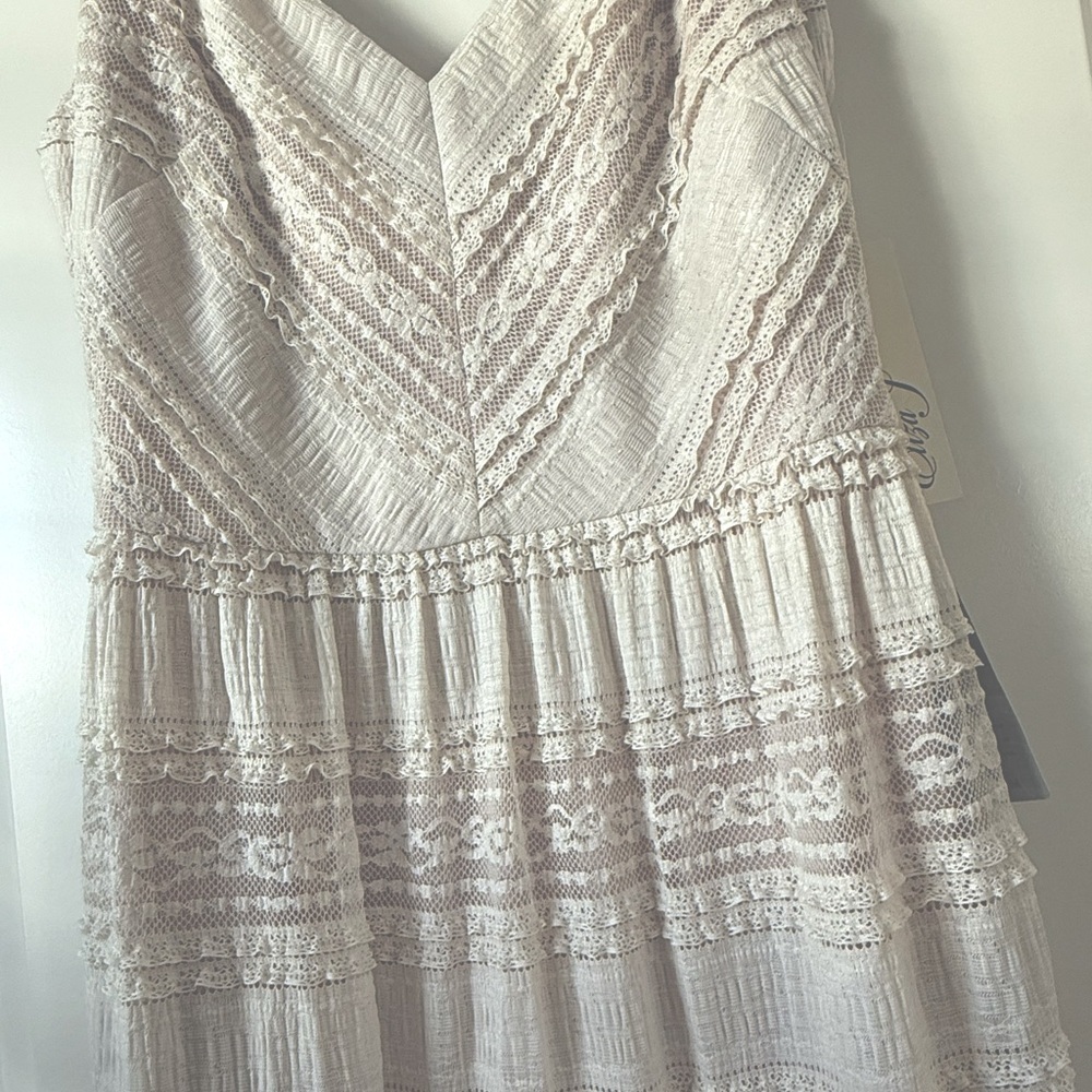 NWT ELIZA J Lace Inset Tiered Maxi Sundress Ivory 10 - Picture 5 of 7